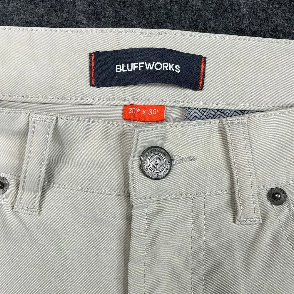 Bluffworks Ascender Chino Pants Mens 30x30 Stone Cell Pocket Utility Performance - Picture 2 of 9